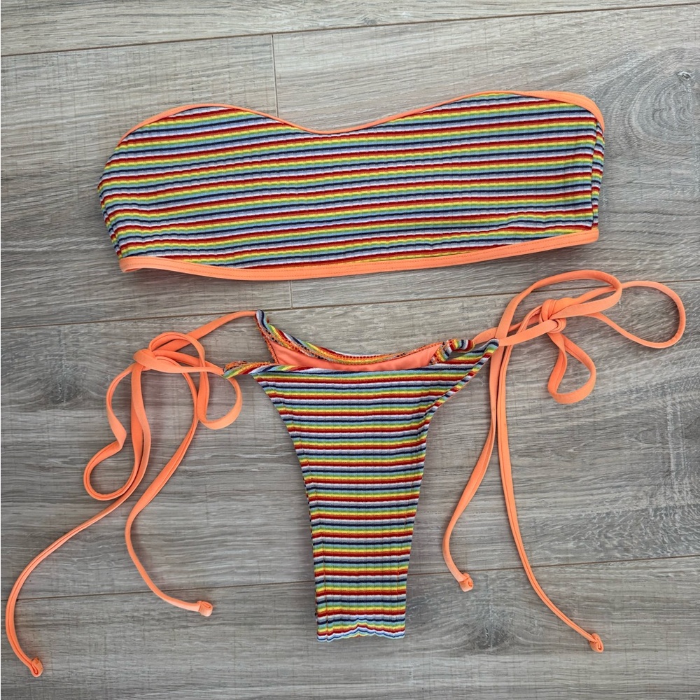 Frankie's Bikinis Orange and Multicolor Striped Set